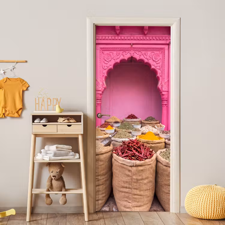 Deursticker - Kruiden - Markt - Roze - Kruiden - Markt - Roze deurposter klein