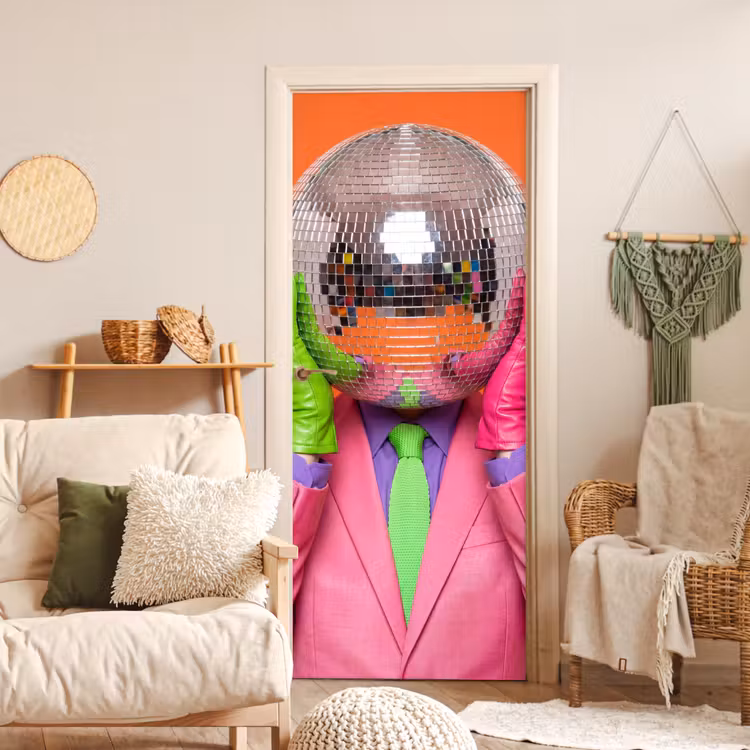 Kunst - Disco bal - Kleurrijk - Modern - Studio deurposter klein -sfeer2