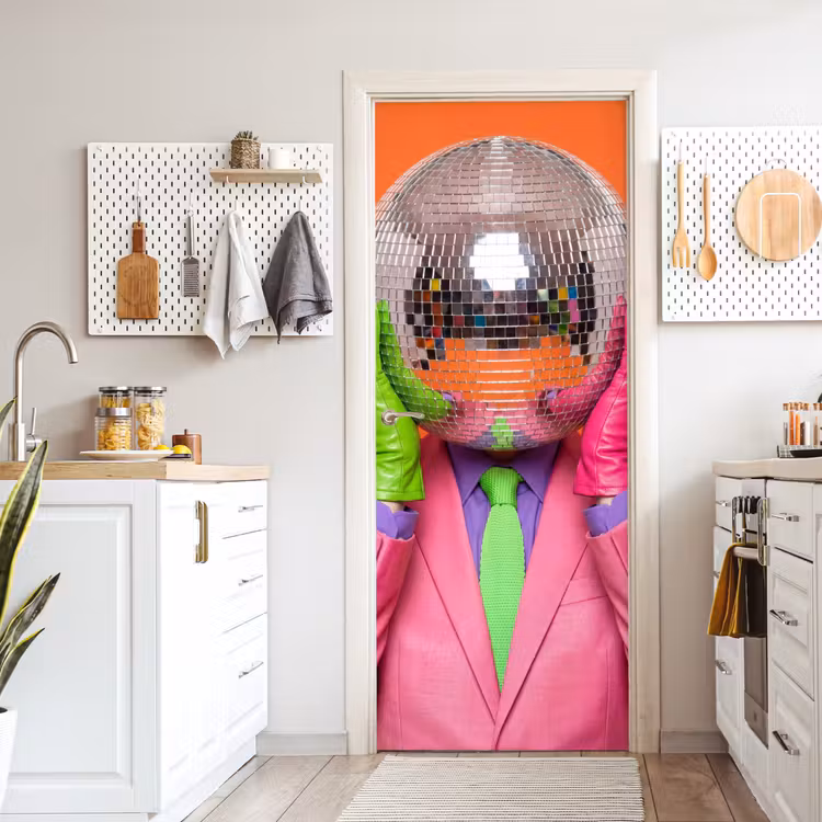 Kunst - Disco bal - Kleurrijk - Modern - Studio deurposter klein -sfeer5