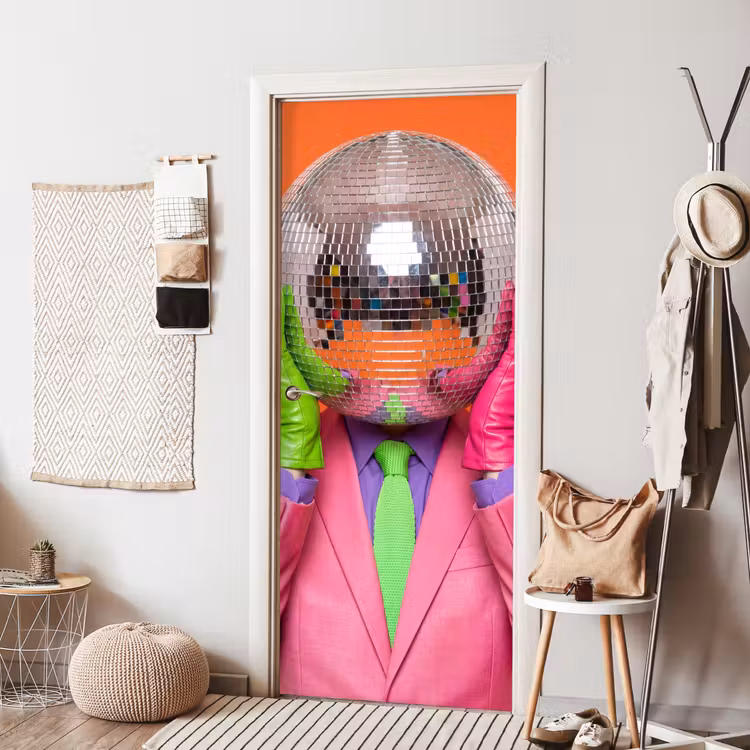 Kunst - Disco bal - Kleurrijk - Modern - Studio deurposter klein -sfeer6