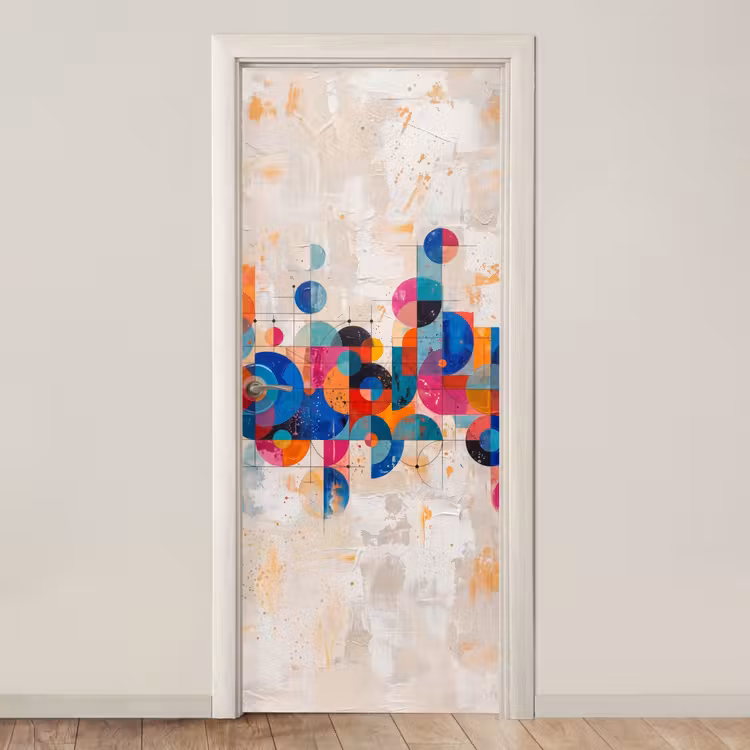 Kunst - Geometrisch - Abstract - Kleurrijk deurposter klein -3d_beige