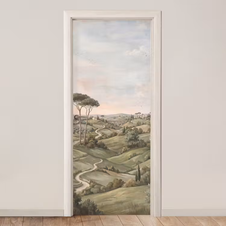 Landschap - Heuvels - Zandpad - Groen deurposter klein -3d_beige