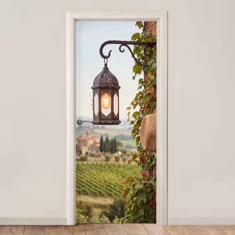 Lantaarn - Wijngaard - Landschap - Italiaans deurposter klein -3d_beige
