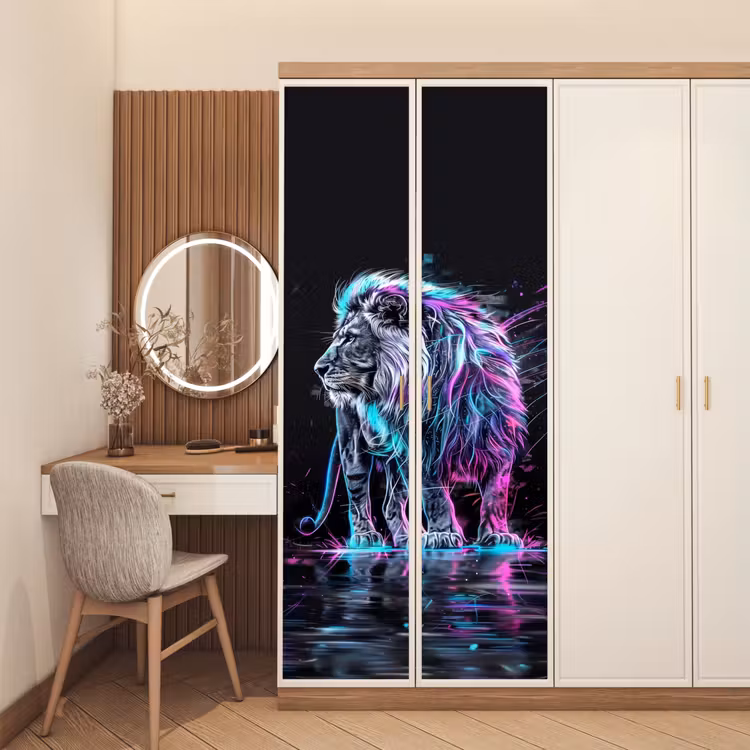 Leeuw - Kleuren - Zwart - Dieren deurposter klein -sfeer3