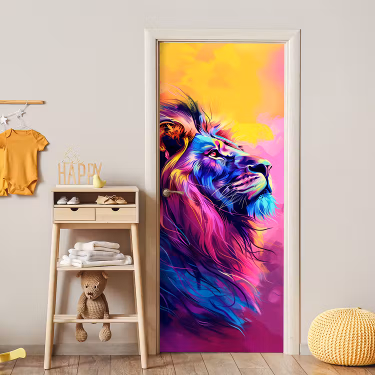 Leeuw - Verf- Kleuren - Dier deurposter klein -sfeer4