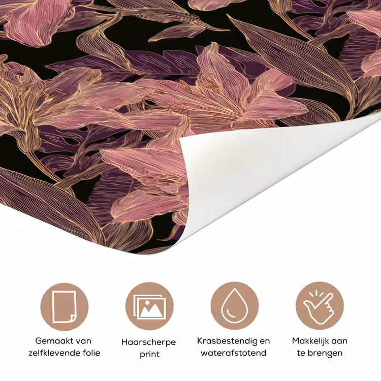 Lelies - Patroon - Paars - Goud deurposter klein 289 -closeup_NL