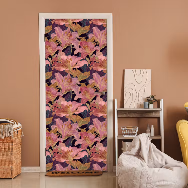 Lelies - Patroon - Roze - Goud deurposter klein 289 -sfeer1