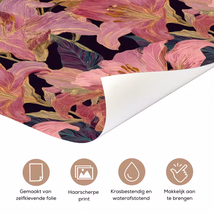 Lelies - Patroon - Roze - Goud deurposter klein 289 -closeup_NL
