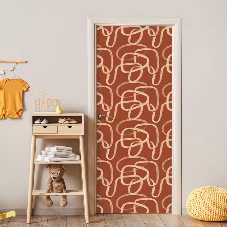 Lijnen - Abstract - Organisch - Terracotta - Crème deurposter klein 289 -sfeer4