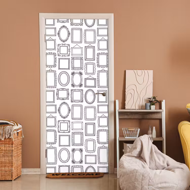 Lijsten - Patroon - Decoratie - Schets - Zwart-wit deurposter klein -sfeer1