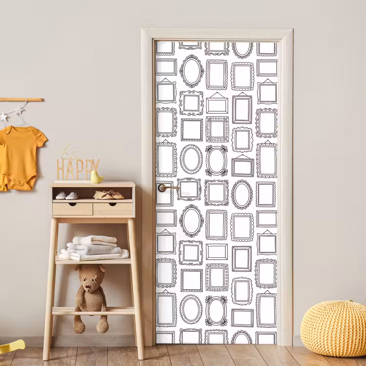 Lijsten - Patroon - Decoratie - Schets - Zwart-wit deurposter klein -sfeer4