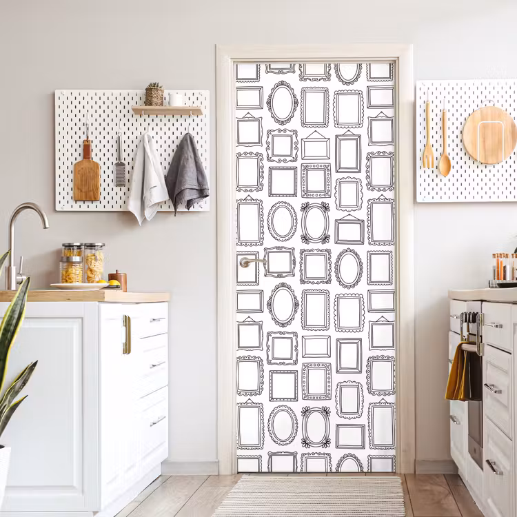 Lijsten - Patroon - Decoratie - Schets - Zwart-wit deurposter klein -sfeer5