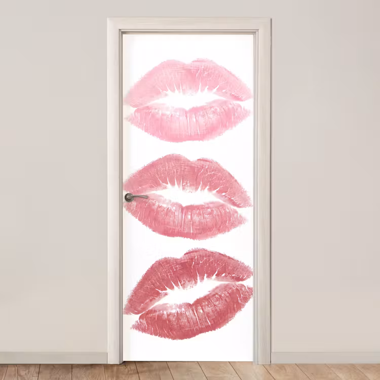 Lippen - Kusafdruk - Roze - Modern - Abstract deurposter klein -3d_beige