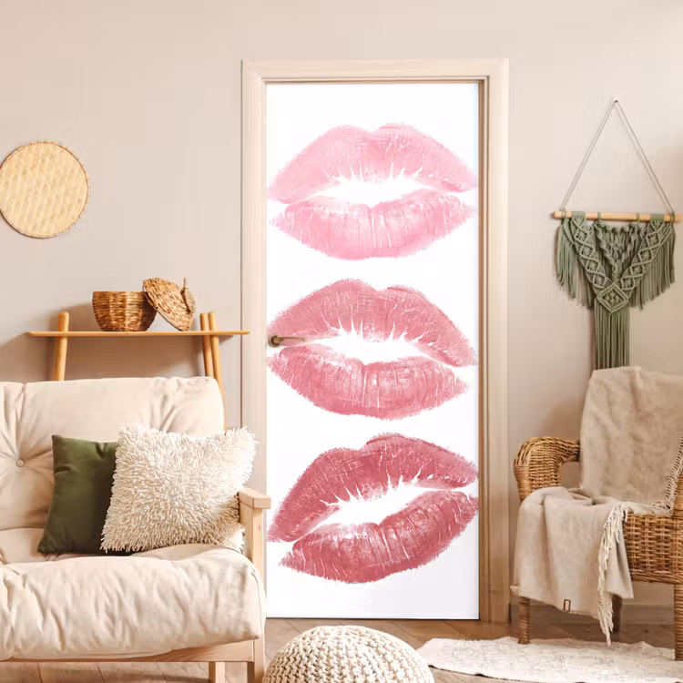 Lippen - Kusafdruk - Roze - Modern - Abstract deurposter klein -sfeer2