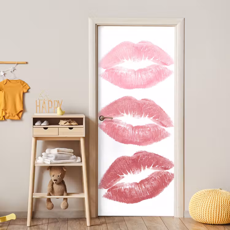 Lippen - Kusafdruk - Roze - Modern - Abstract deurposter klein -sfeer4