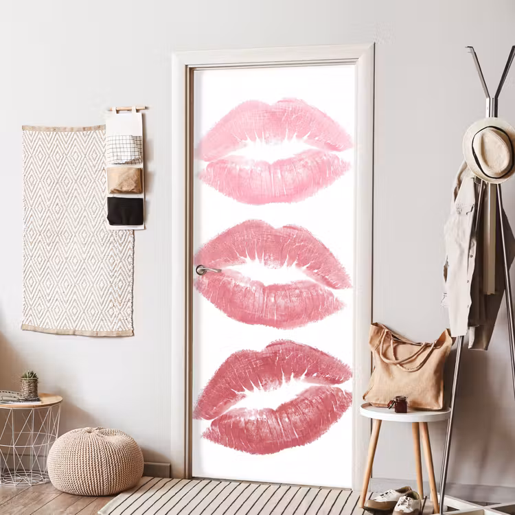 Lippen - Kusafdruk - Roze - Modern - Abstract deurposter klein -sfeer6