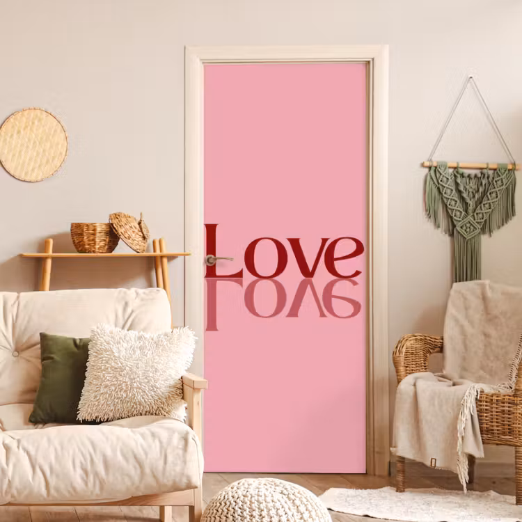 Love - Roze - Spiegeling deurposter klein -sfeer2