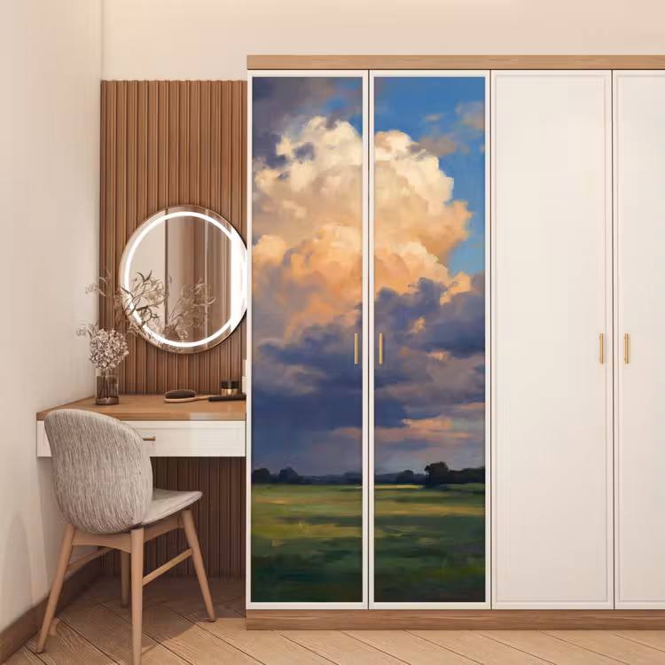 Lucht - Wolken - Landschap - Modern - Oranje deurposter klein -sfeer3