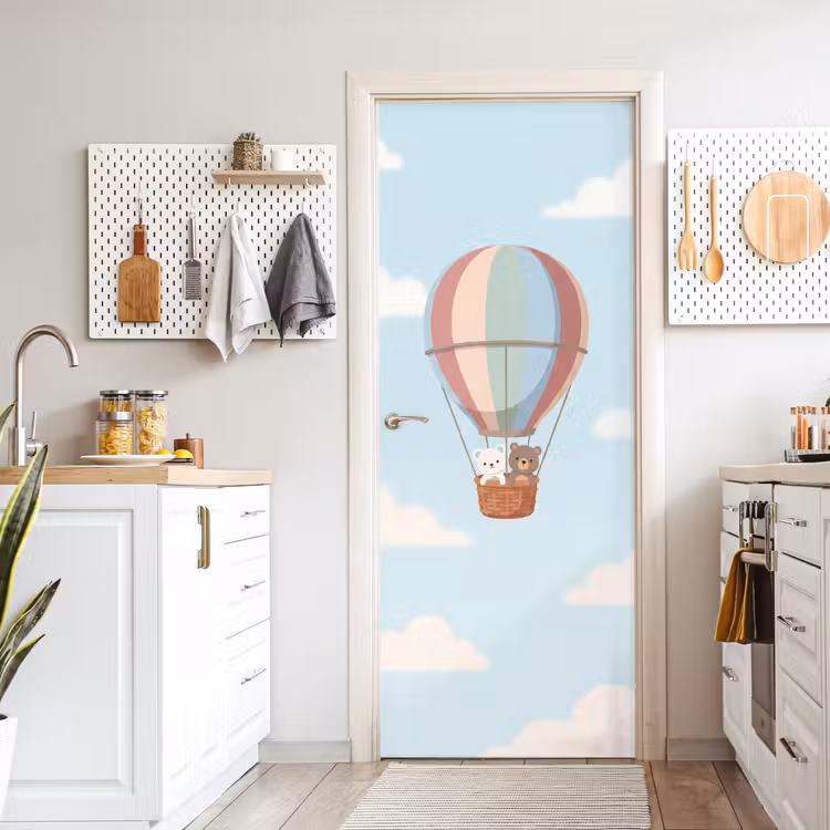 Luchtballon - Beren - Pastel deurposter klein -sfeer5