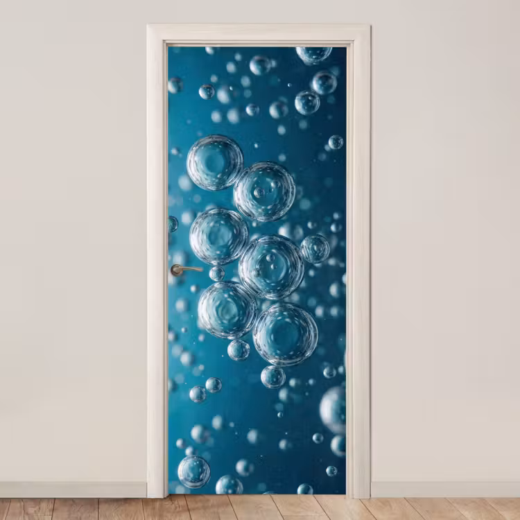 Luchtbellen - Dynamisch - Blauw deurposter klein -3d_beige