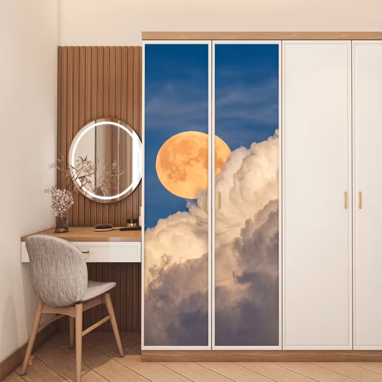 Maan - Wolken - Natuur - Oranje deurposter klein -sfeer3