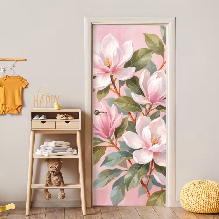 Magnolia's - Patroon - Roze deurposter klein -sfeer4