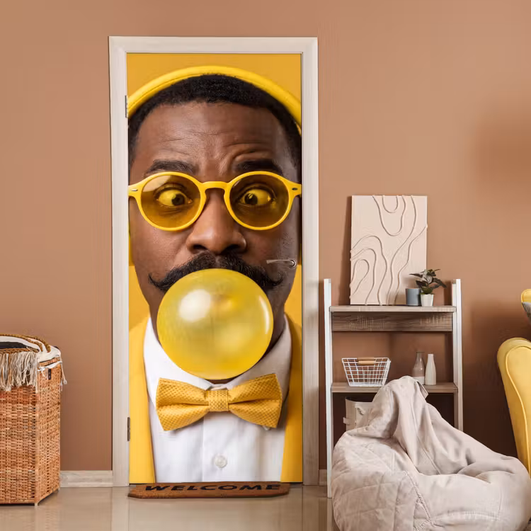 Man - Bubblegum - Portret - Geel - Modern deurposter klein -sfeer1