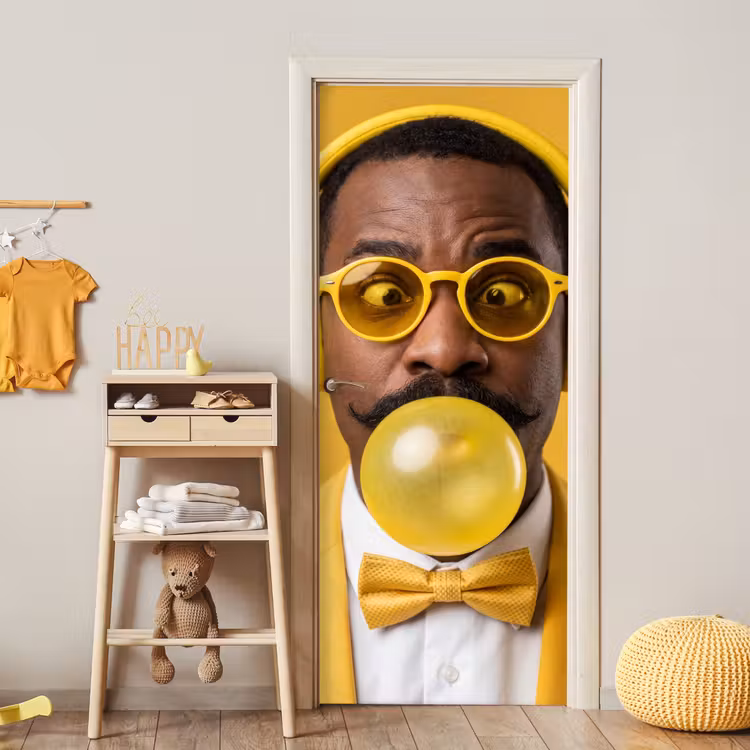 Man - Bubblegum - Portret - Geel - Modern deurposter klein -sfeer4