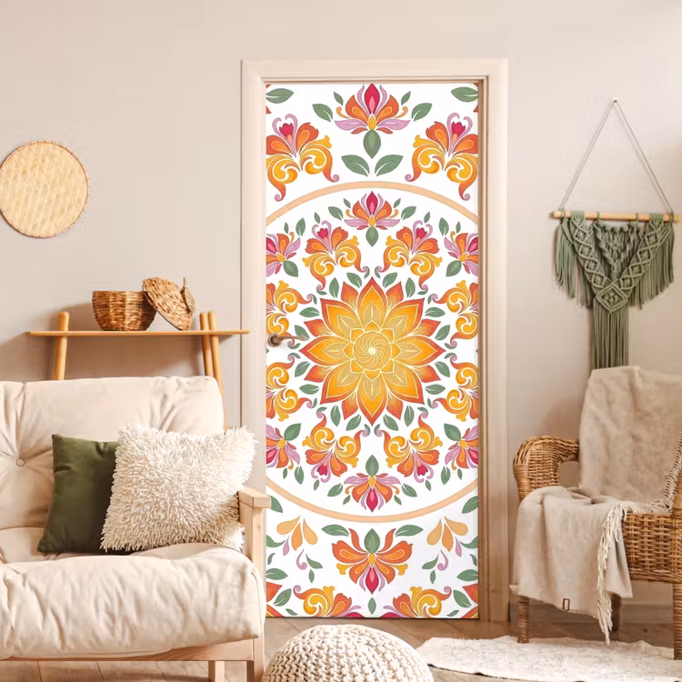 Mandala - Bloemen - Decoratie - Kleurrijk - Abstract deurposter klein -sfeer2