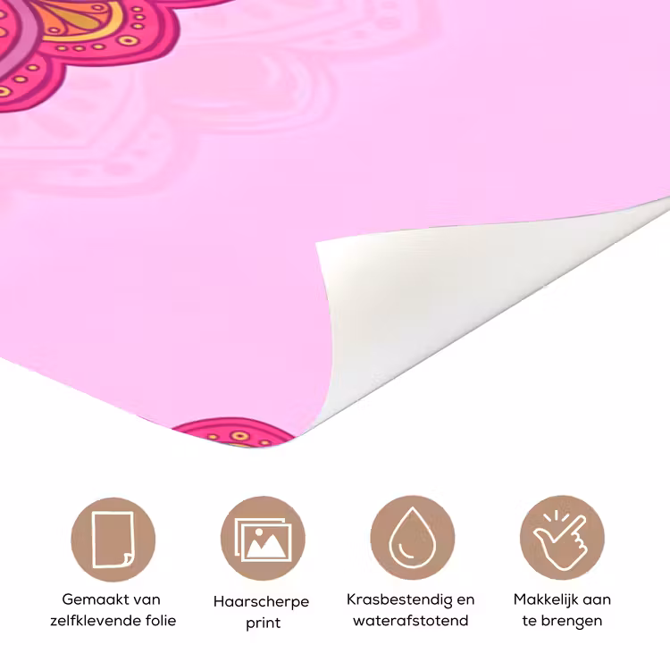 Mandala - Cirkel - Spiritueel - Oosters - Roze deurposter klein -closeup_NL