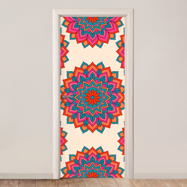 Mandala - Patroon - Abstract - Kleurrijk - Modern deurposter klein -3d_beige