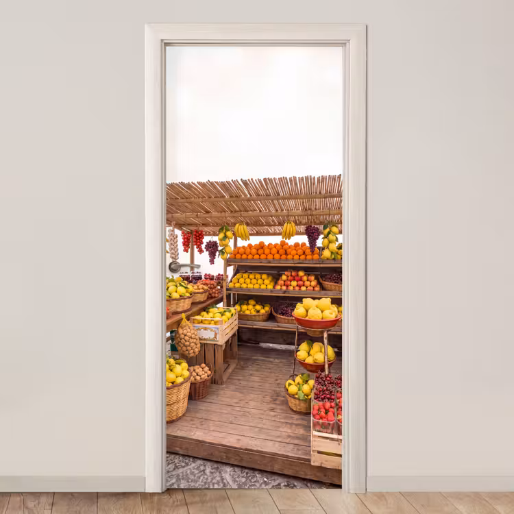 Deursticker - Marktkraam - Fruit - Vers - Marktkraam - Fruit - Vers deurposter klein