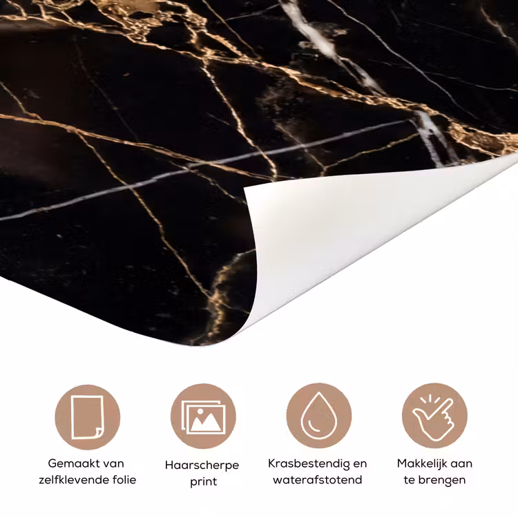 Marmer - Goud - Abstract - Zwart deurposter klein -closeup_NL