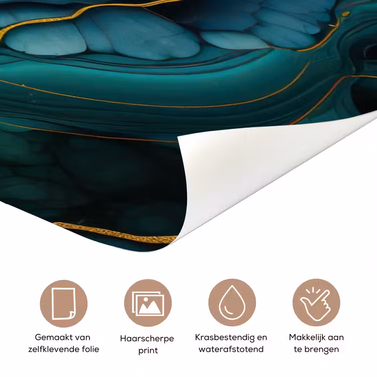 Marmer - Goud - Blauw groen - Abstract - Turquoise deurposter klein -closeup_NL