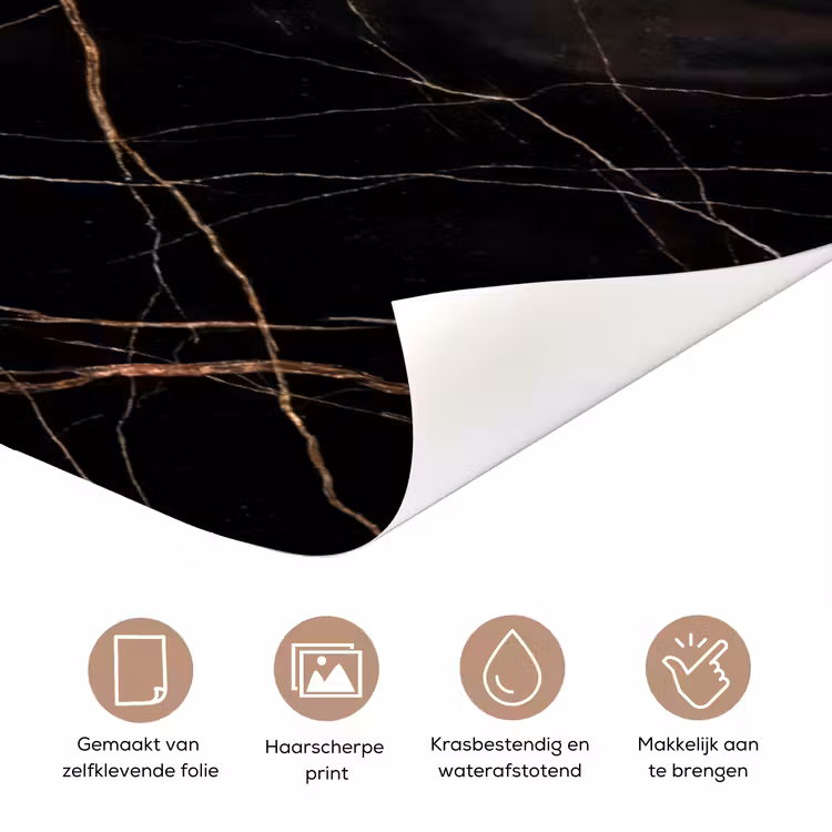 Marmer - Goud - Patroon - Luxe - Zwart deurposter klein -closeup_NL