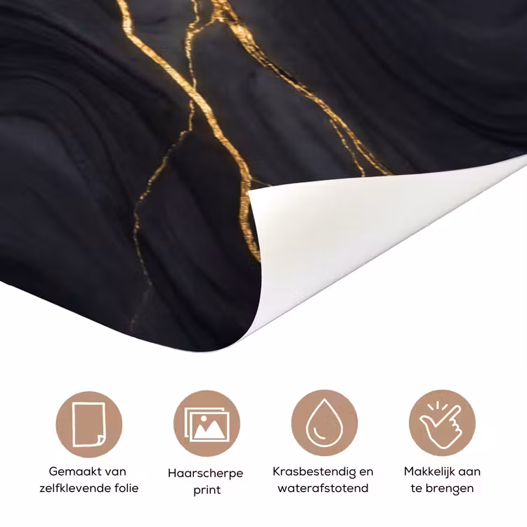 Marmer - Goudaders - Abstract - Modern - Zwart deurposter klein -closeup_NL