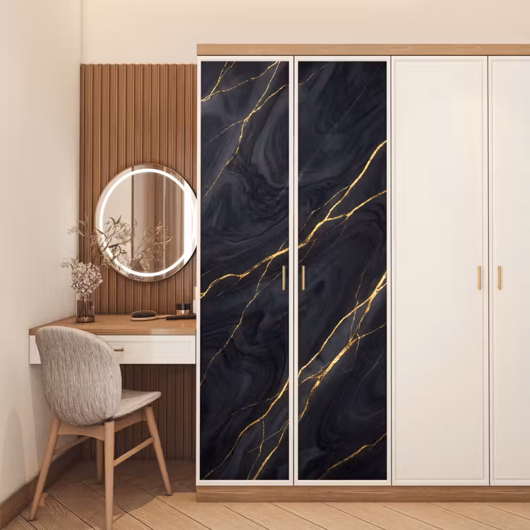 Marmer - Goudaders - Abstract - Modern - Zwart deurposter klein -sfeer3