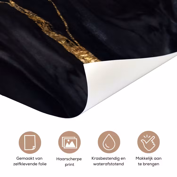 Marmer - Gouden aders - Abstract - Zwart deurposter klein -closeup_NL