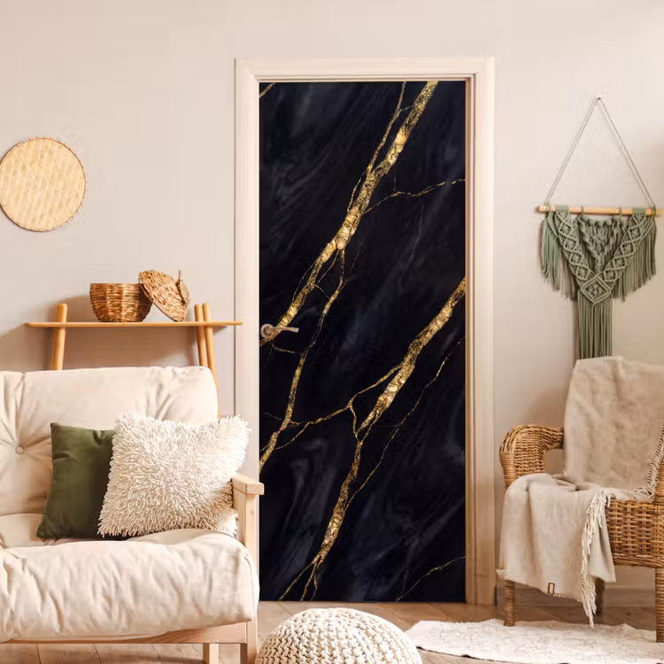 Marmer - Gouden aders - Abstract - Zwart deurposter klein -sfeer2