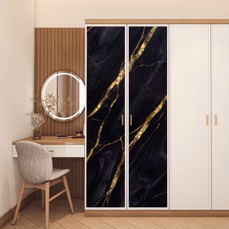 Marmer - Gouden aders - Abstract - Zwart deurposter klein -sfeer3