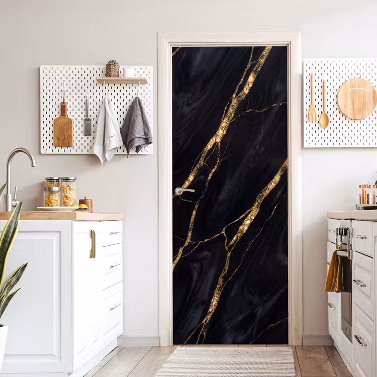 Marmer - Gouden aders - Abstract - Zwart deurposter klein -sfeer5