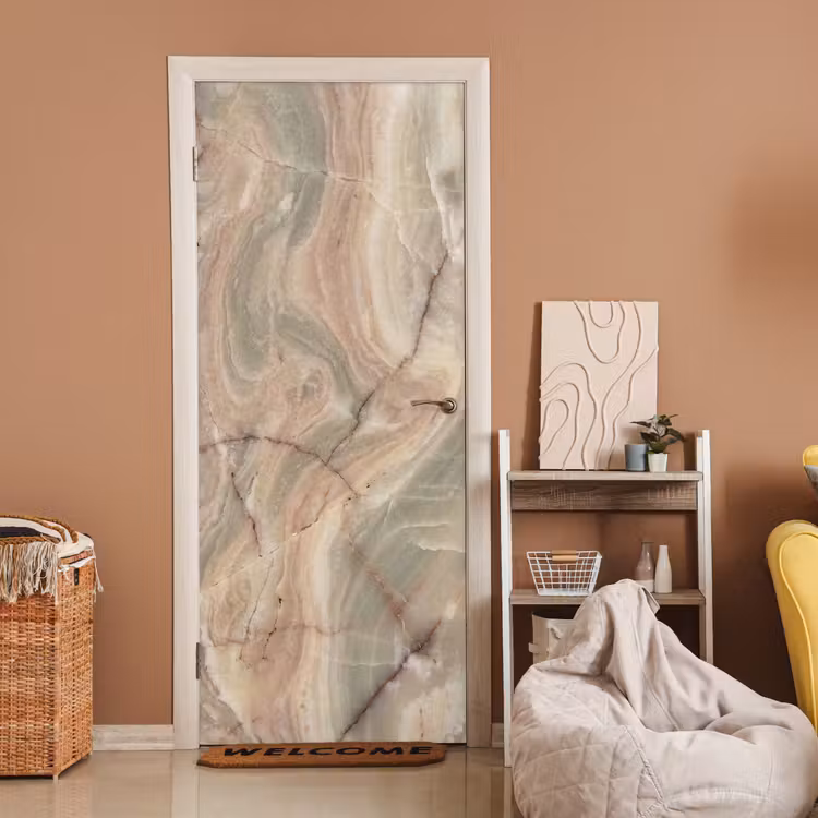Marmer - Patroon - Abstract - Beige - Groen deurposter klein -sfeer1