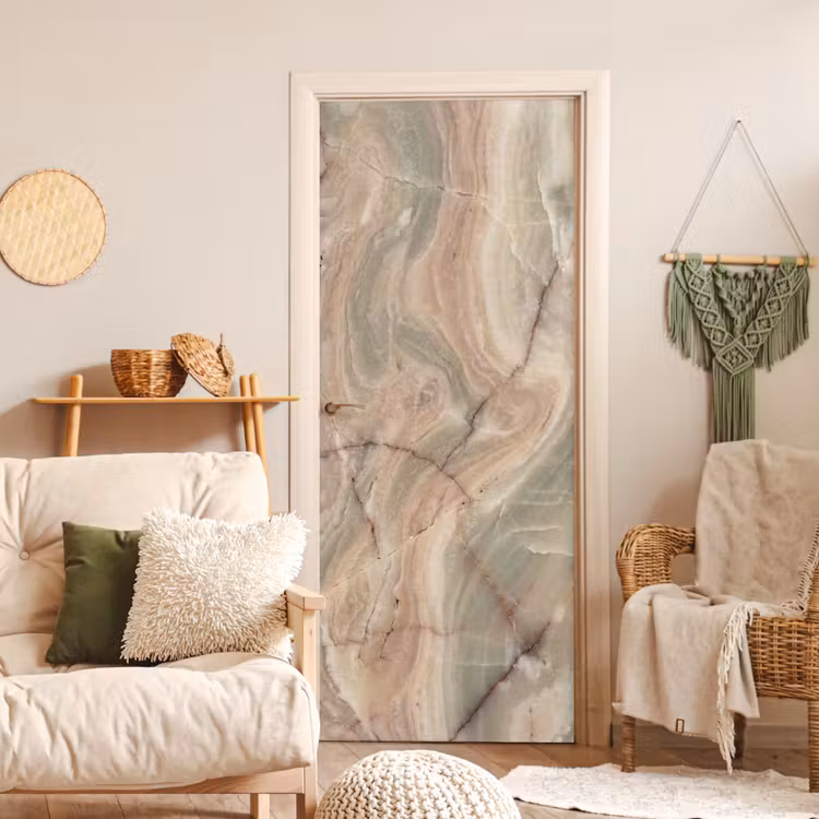 Marmer - Patroon - Abstract - Beige - Groen deurposter klein -sfeer2