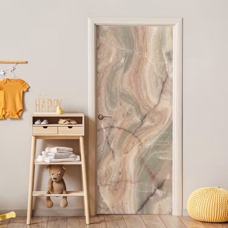 Marmer - Patroon - Abstract - Beige - Groen deurposter klein -sfeer4