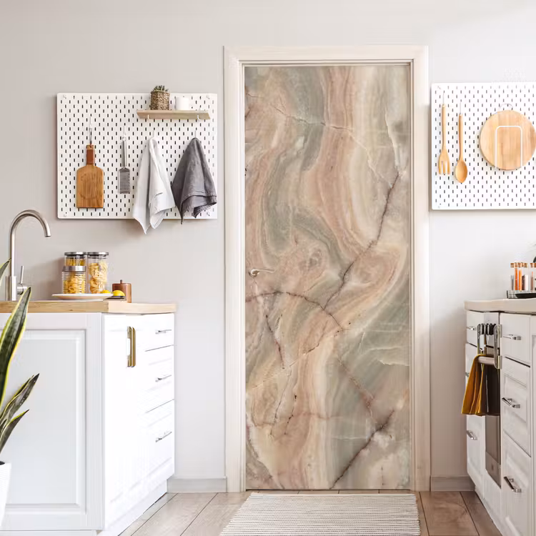 Marmer - Patroon - Abstract - Beige - Groen deurposter klein -sfeer5