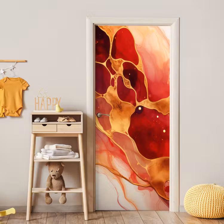 Marmer - Rood - Goud - Modern - Abstract deurposter klein -sfeer4