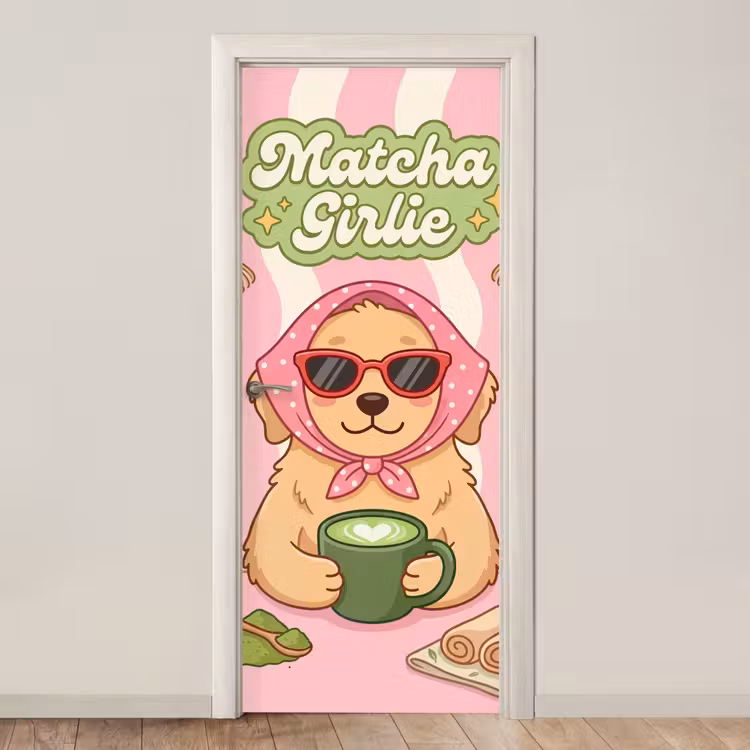 Matcha - Hond - Roze - Groen deurposter klein -3d_beige