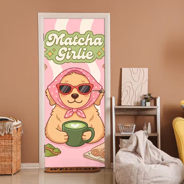 Matcha - Hond - Roze - Groen deurposter klein -sfeer1