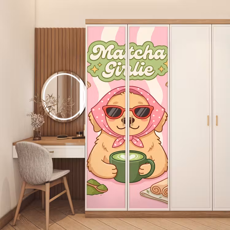 Matcha - Hond - Roze - Groen deurposter klein -sfeer3