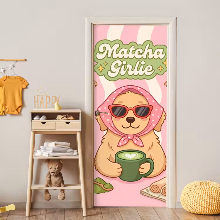 Matcha - Hond - Roze - Groen deurposter klein -sfeer4
